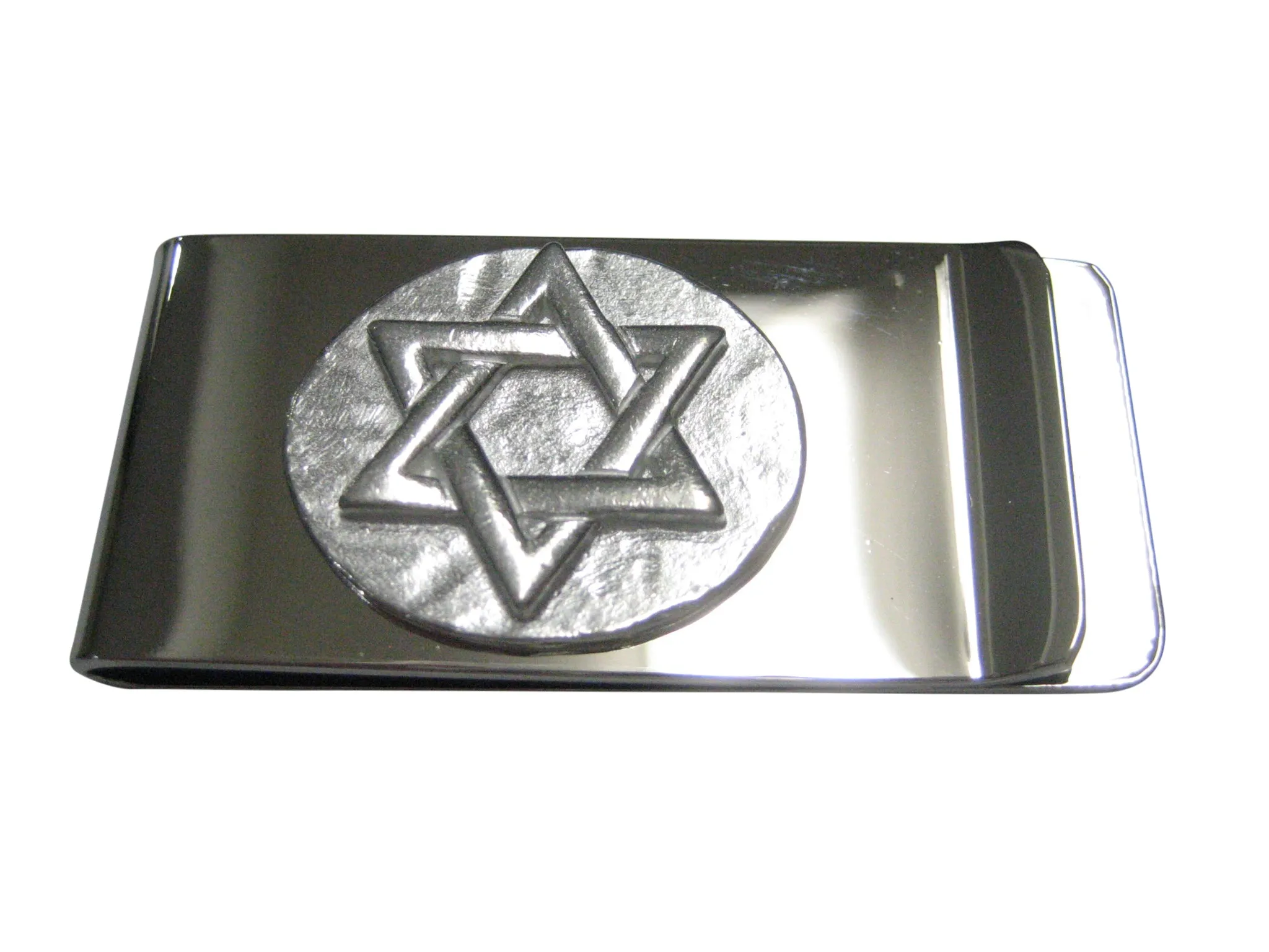 Silver Toned Round Jewish Religious Star of David Money Clip