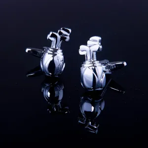 Silver with Black Mens Stainless Steel Golf Cufflinks for Shirt with Box - Hand Crafted Perfect Gift