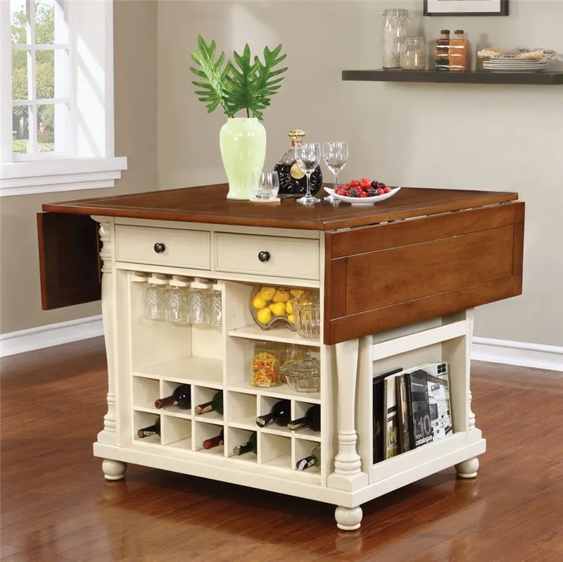 Slater 2-drawer Kitchen Island with Drop Leaves Brown and Buttermilk - 102271