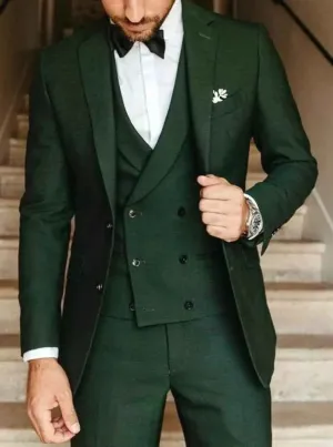 Slim Fit Men's Designer Green Three-Piece Suit | Wedding, Engagement, Groom & Groomsmen Wear
