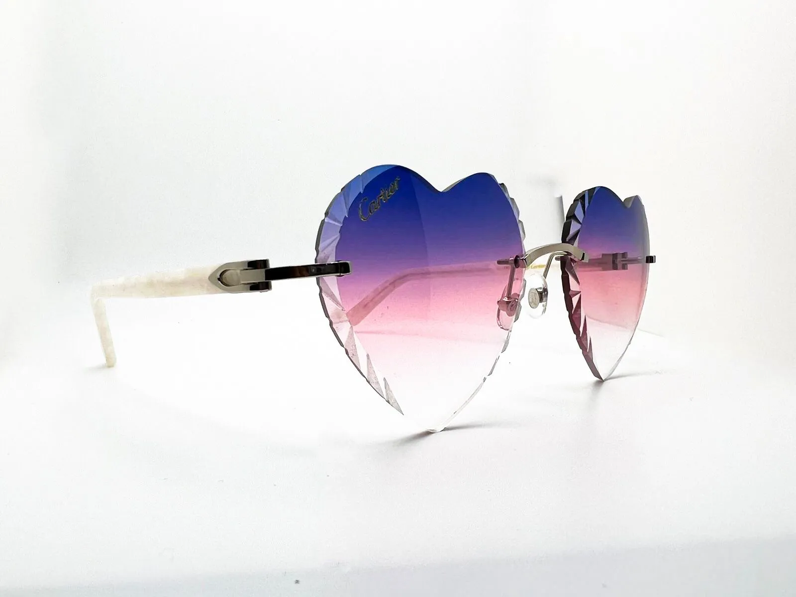 Small C Decor - Gold White Marble Aztecs w/ Purple & Pink Diamond Cut Heart Lenses