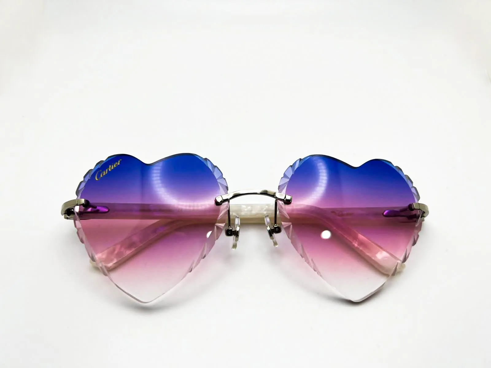 Small C Decor - Gold White Marble Aztecs w/ Purple & Pink Diamond Cut Heart Lenses