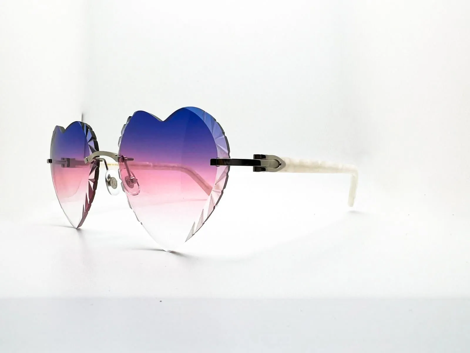Small C Decor - Gold White Marble Aztecs w/ Purple & Pink Diamond Cut Heart Lenses