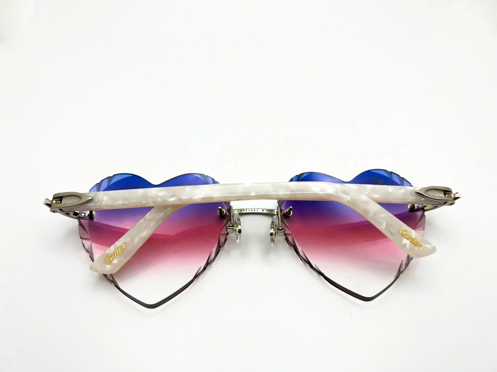 Small C Decor - Gold White Marble Aztecs w/ Purple & Pink Diamond Cut Heart Lenses