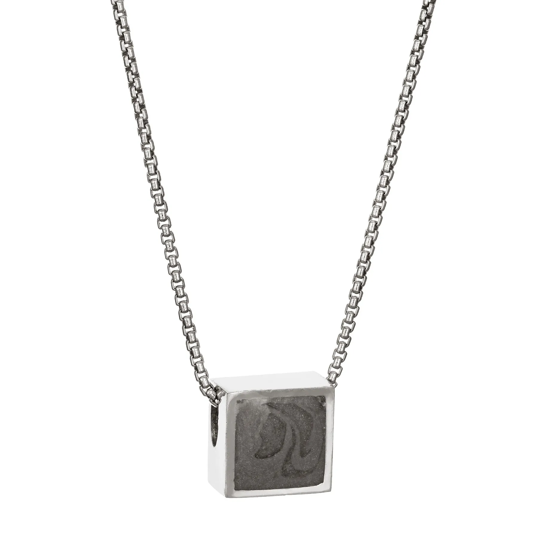 Small Sliding Square Cremation Necklace in Sterling Silver