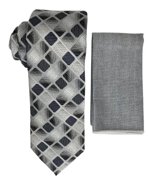 Stacy Adams Checkered Tie and Handkerchief - Black & Gray