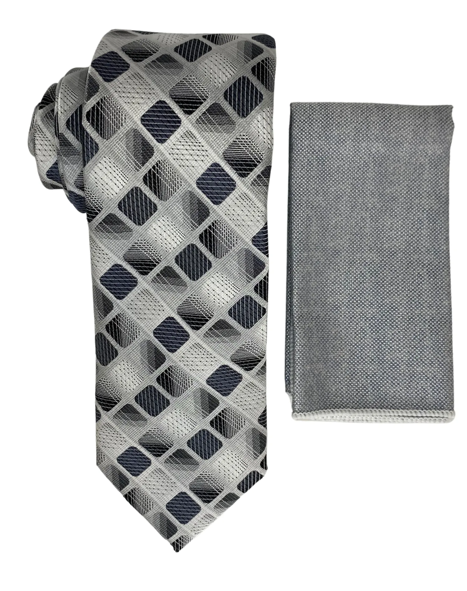 Stacy Adams Checkered Tie and Handkerchief - Black & Gray