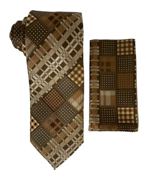 Stacy Adams Geo Tie and Handkerchief - Brown & Tan