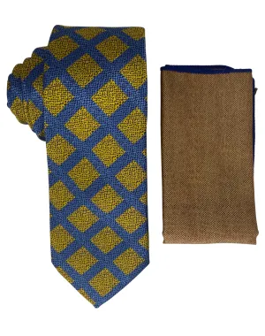Stacy Adams Geometric Tie and Handkerchief - Blue & Gold