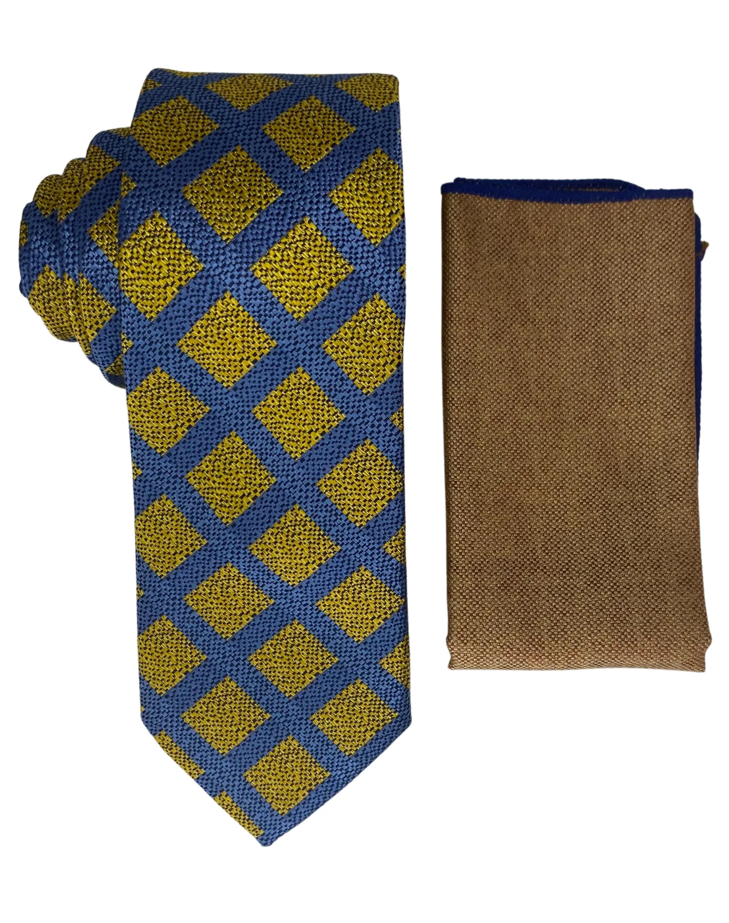 Stacy Adams Geometric Tie and Handkerchief - Blue & Gold