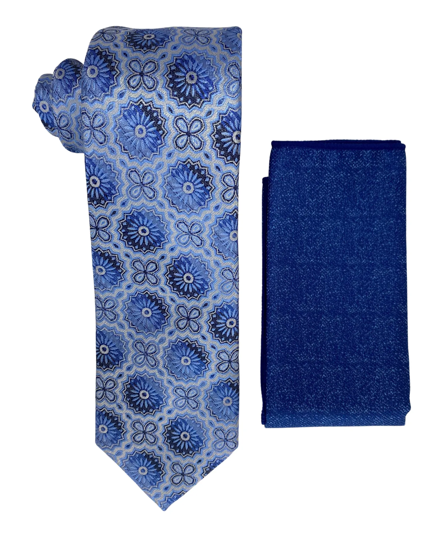 Stacy Adams Geometric Tie and Handkerchief - Blue