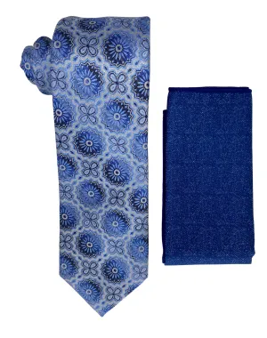 Stacy Adams Geometric Tie and Handkerchief - Blue