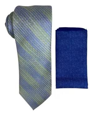 Stacy Adams Geometric Tie and Handkerchief - Green & Blue