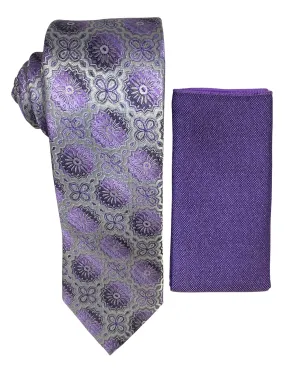 Stacy Adams Geometric Tie and Handkerchief - Lavender Purple
