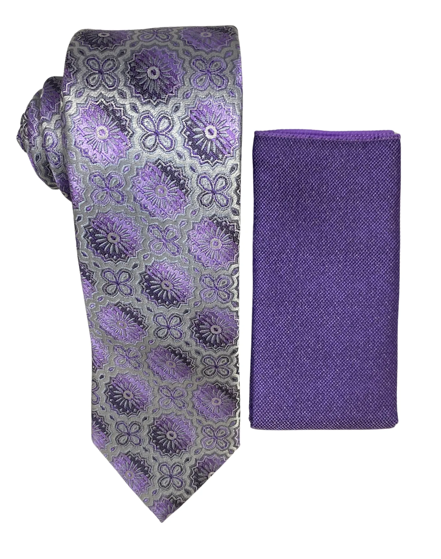 Stacy Adams Geometric Tie and Handkerchief - Lavender Purple