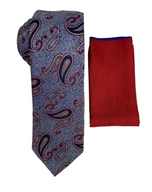 Stacy Adams Paisley Tie and Handkerchief - Blue & Red