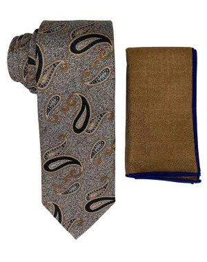 Stacy Adams Paisley Tie and Handkerchief - Brown & Gray