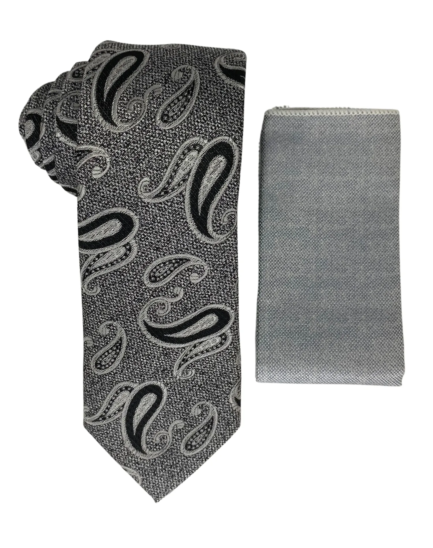 Stacy Adams Paisley Tie and Handkerchief - Gray