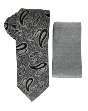 Stacy Adams Paisley Tie and Handkerchief - Gray