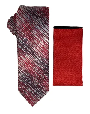 Stacy Adams Patterned Tie and Handkerchief - Red