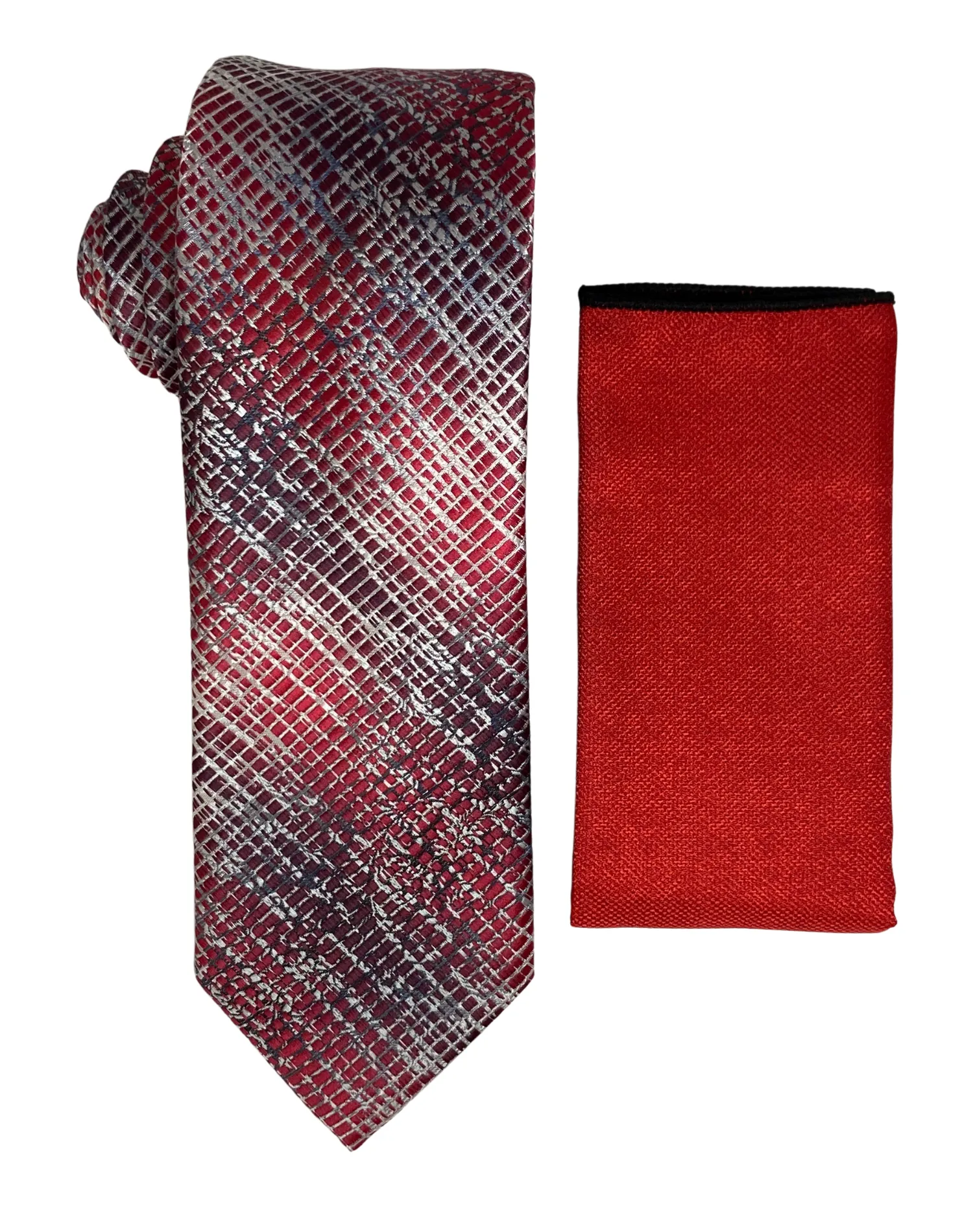 Stacy Adams Patterned Tie and Handkerchief - Red