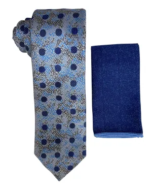 Stacy Adams Polka Dot Tie and Handkerchief - Gray/Blue
