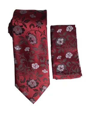 Stacy Adams Rosed Tie and Handkerchief - Wine
