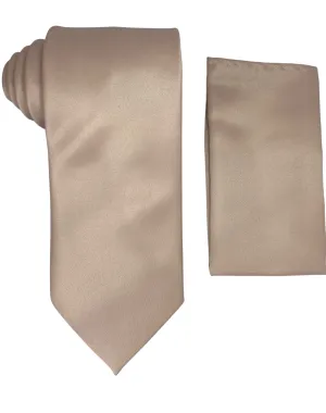 Stacy Adams Solid Tie and Handkerchief - Beige