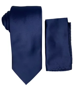Stacy Adams Solid Tie and Handkerchief - Navy Blue