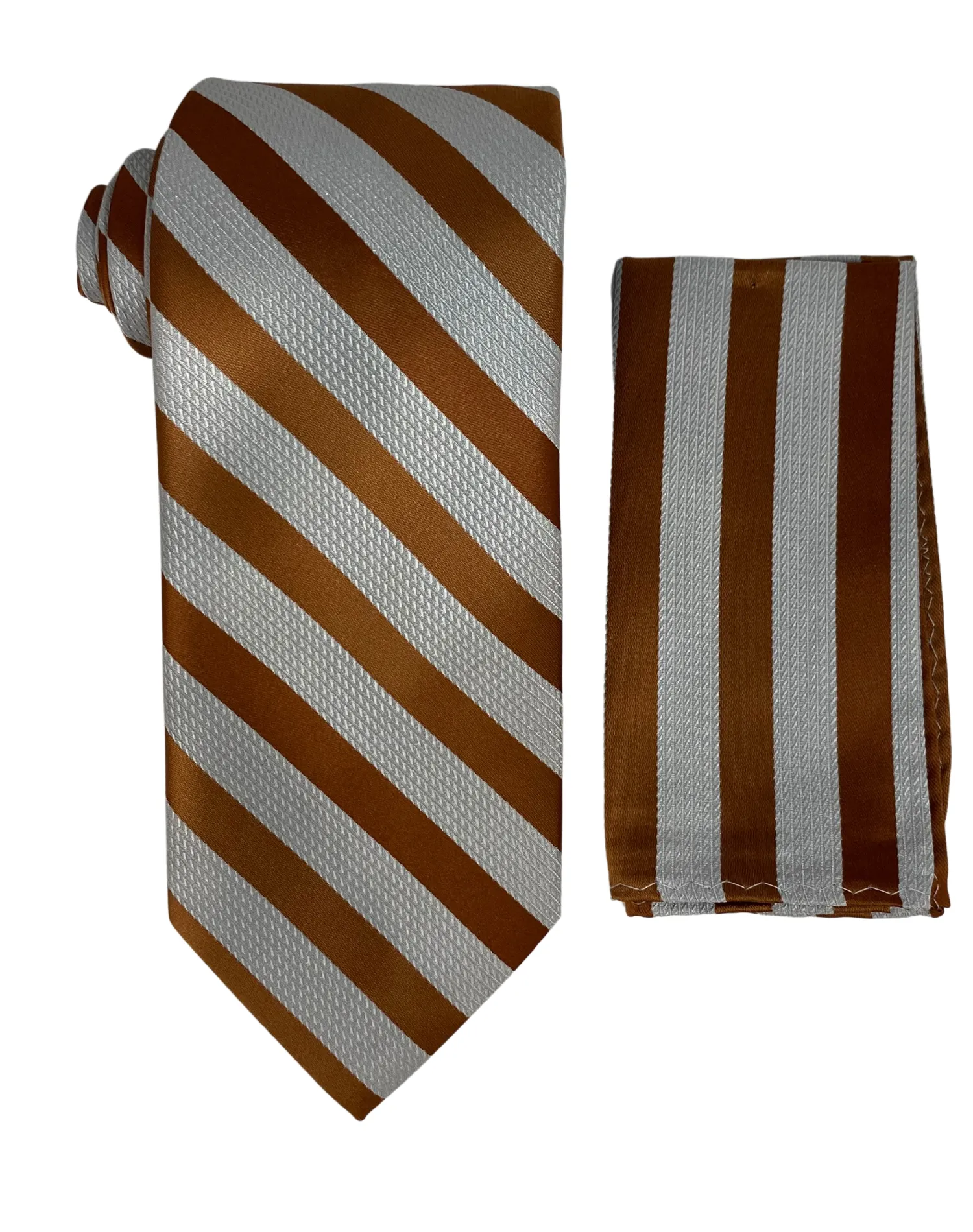 Stacy Adams Stripe Tie and Handkerchief - Brown & Gray