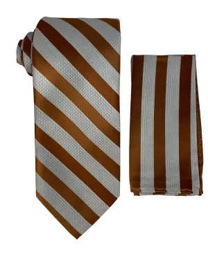 Stacy Adams Stripe Tie and Handkerchief - Brown & Gray