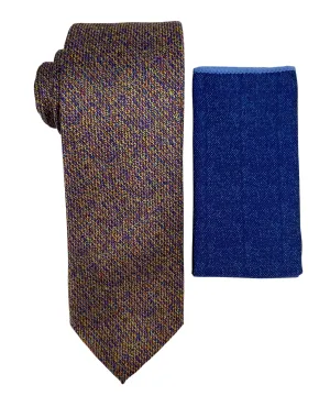 Stacy Adams Textured Tie and Handkerchief - Brown Multi