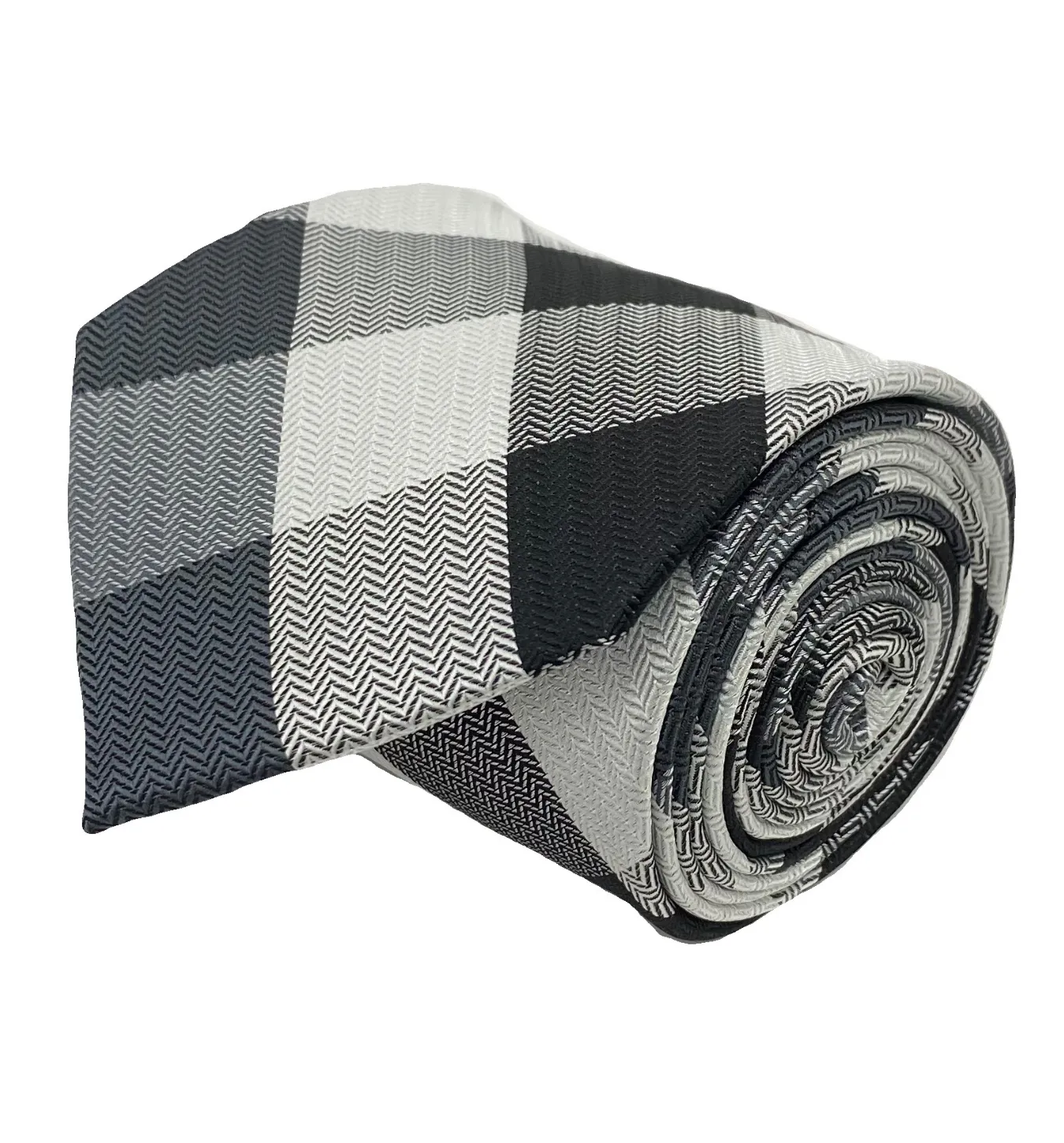 Stacy Adams Tie and Handkerchief - Black Grey and White Check T24