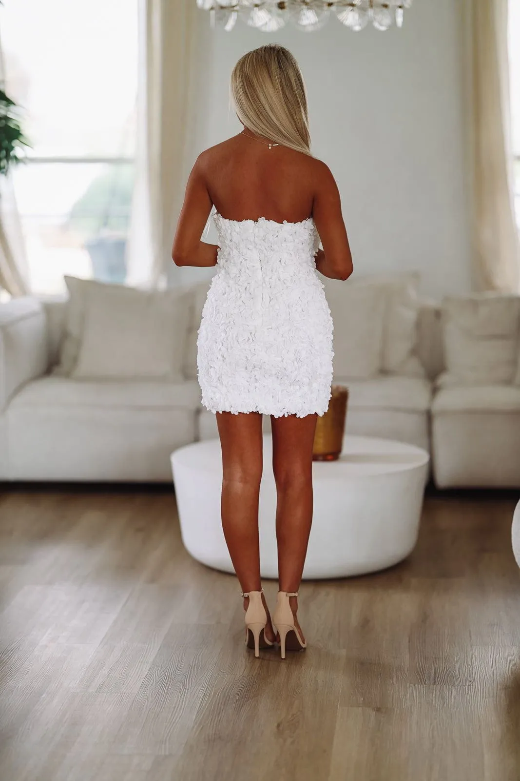 Strapless Floral Bow Dress - White