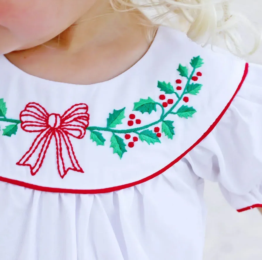 Sweet Dreams | Embroidered Christmas Holly Bow Bubble