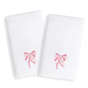 Sweet Kids Pink Bow Embroidered White Turkish Cotton Hand Towels