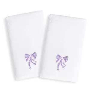 Sweet Kids Purple Bow Embroidered White Turkish Cotton Hand Towels