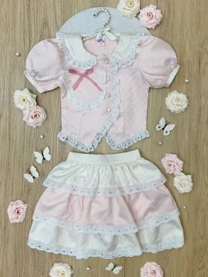 Sweetheart Lace Ruffle Top and Skirt Set