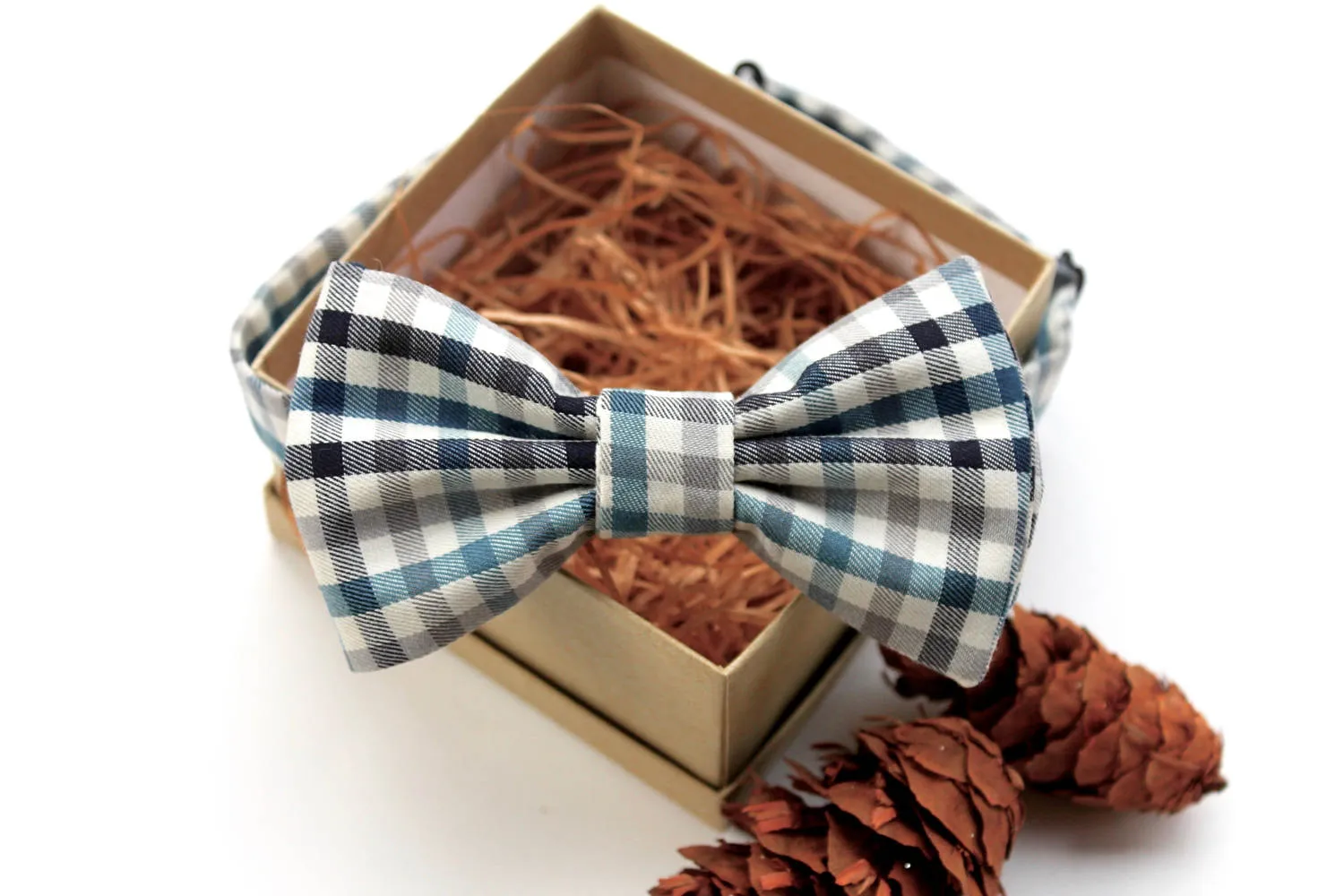 Teal & Grey Plaid Bow Tie