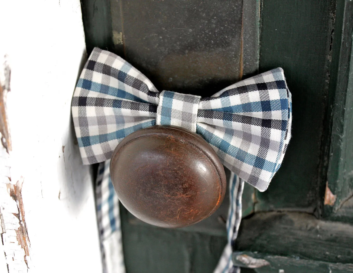 Teal & Grey Plaid Bow Tie
