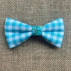 Teal Checkered Plaid with Turtle Center - Mini Size Bow