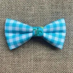 Teal Checkered Plaid with Turtle Center - Mini Size Bow