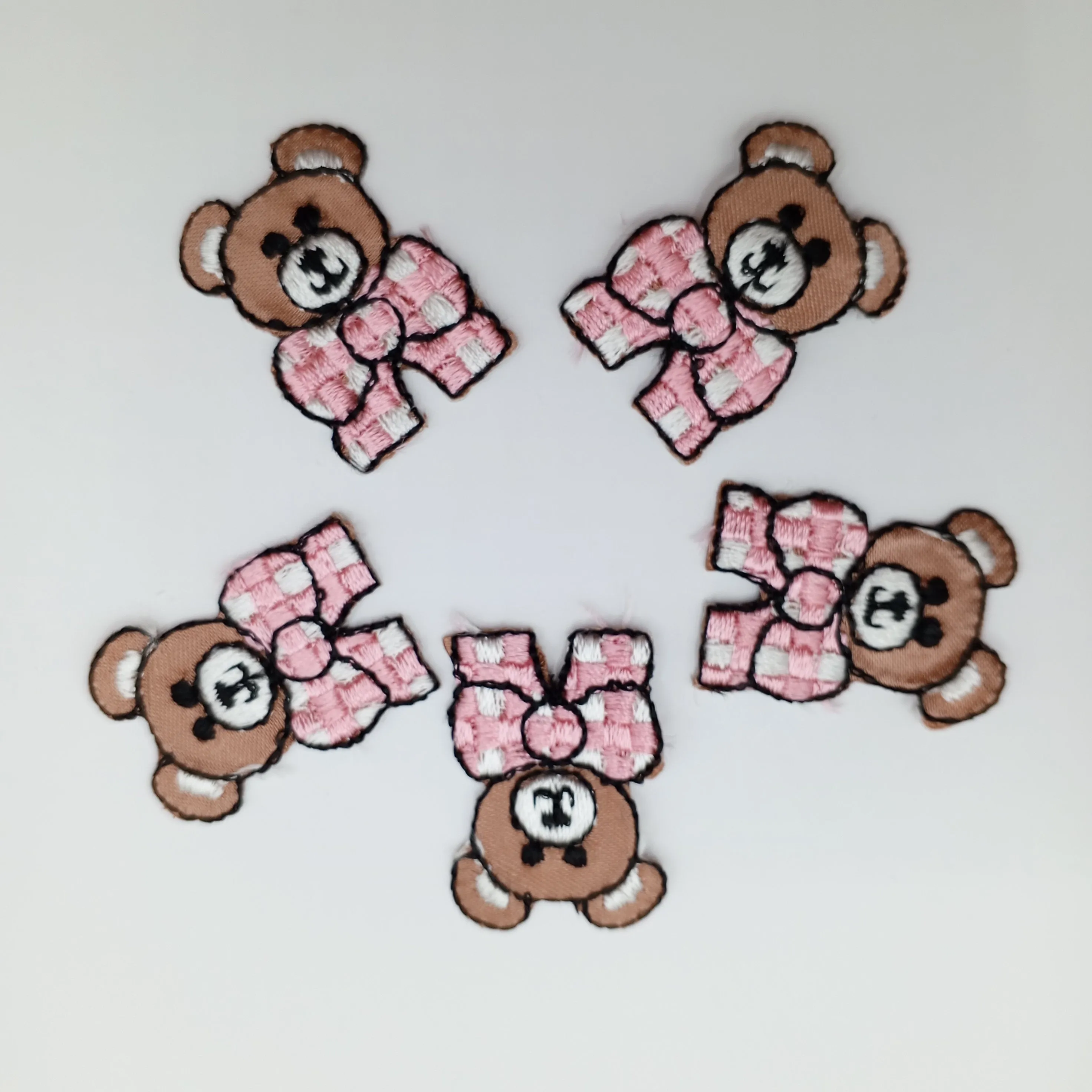 Teddy brown bear with white pink Bow Bear Patches Iron on appliqué #470