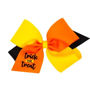 Trick or Treat Embroidered Tri-Color Grosgrain Hair Bow on Clippie