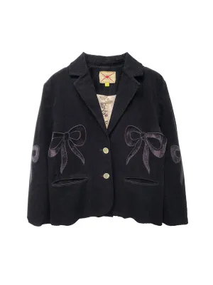 Unlogical Poem Bow-knot Appliques Black Cotton corduroy Blazer