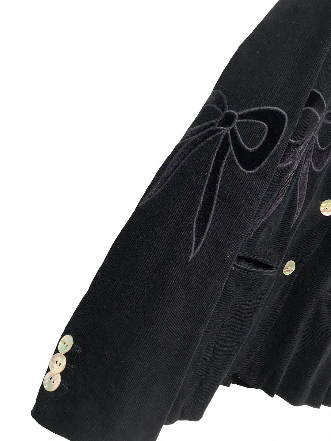 Unlogical Poem Bow-knot Appliques Black Cotton corduroy Blazer