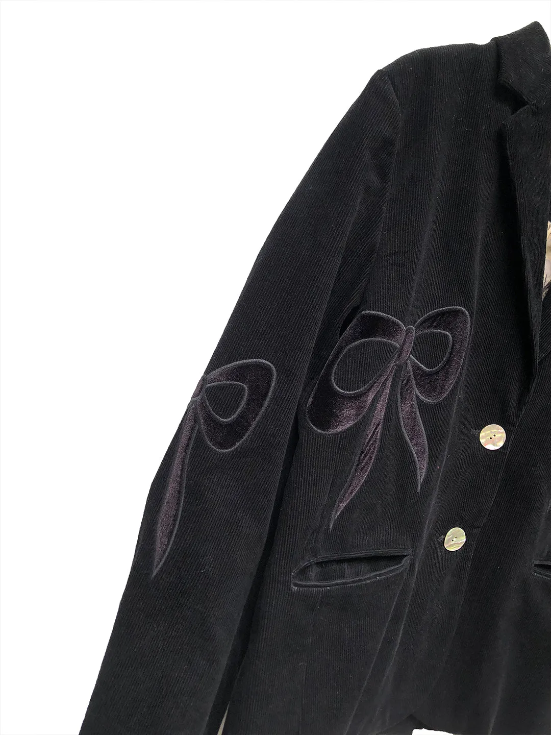 Unlogical Poem Bow-knot Appliques Black Cotton corduroy Blazer