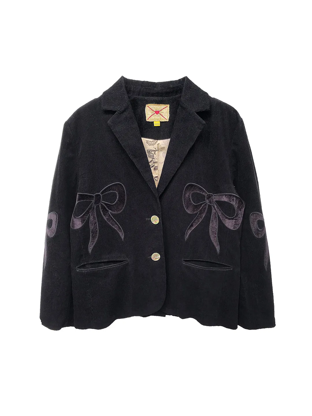 Unlogical Poem Bow-knot Appliques Black Cotton corduroy Blazer