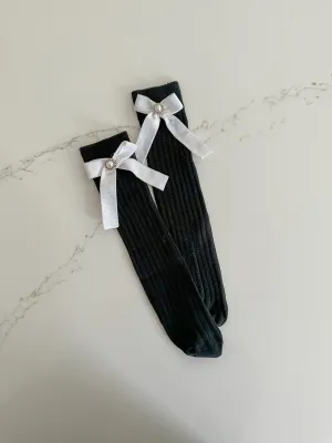 Velvet Bow Knee Socks