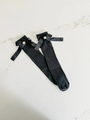 Velvet Bow Knee Socks